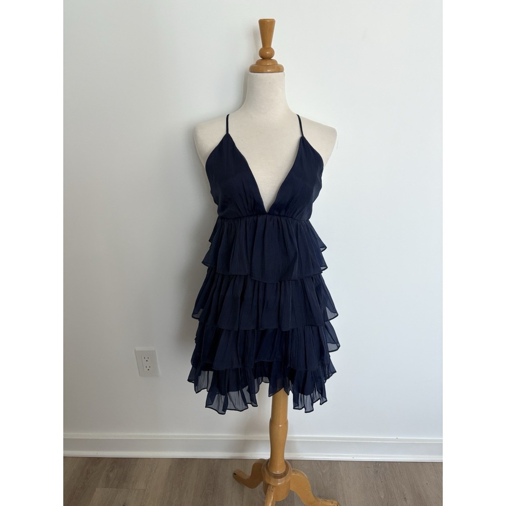 Lulus Womens The Partys Tier Navy Organza Tiered Backless Mini Dress Size XS